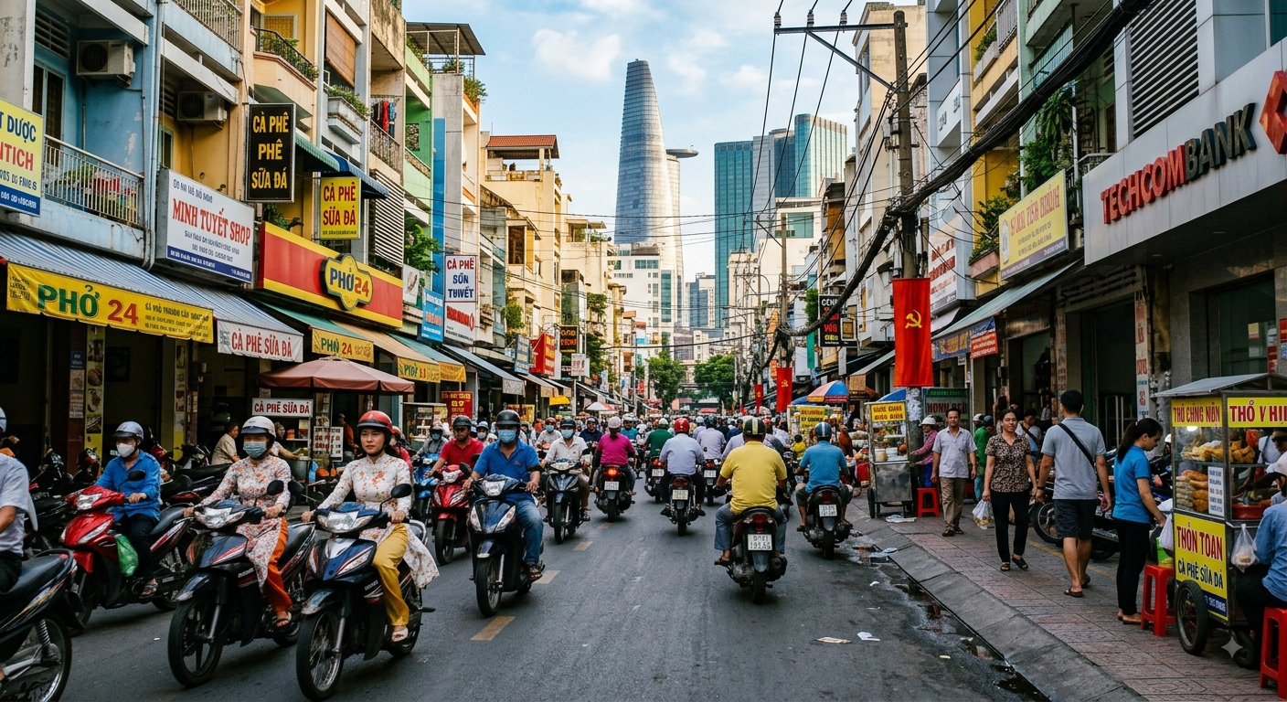 Ho Chi Minh City traffic and local street scene