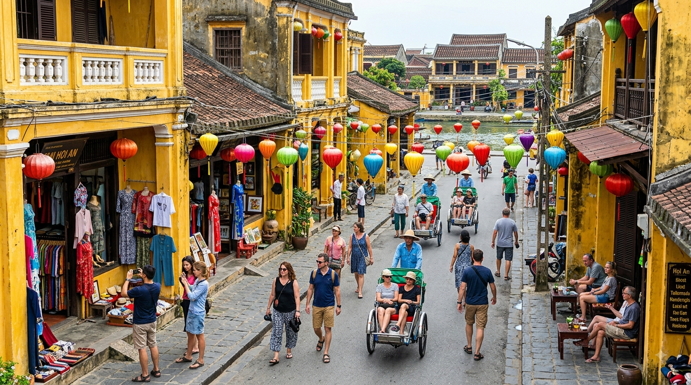 Visitors walking through Hoi An old town